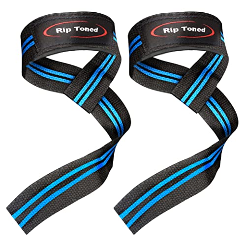 Rip Toned Lasso Lifting Straps for Weightlifting, 23¼" Padded | 1 Pair, cotton, non-latex neoprene. No break-in. Quick release. Deadlifts, rows, shrugs, pull-ups. Machine washable. - color: Blue/Black