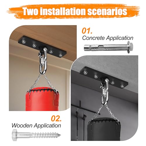 Punching Bag Hanger, 900 LBS Heavy Bag Wall Mount & Ceiling Hanger with 360° Swivel, Thick Steel Boxing Mount for MMA, Muay Thai & Home Gym (Multiple Mounting Options) - color: Ceiling - Flat Bracket