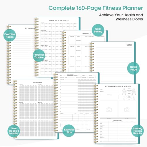 Fitness Workout Journal for Women & Men, A5(5.5" x 8.2") Workout Log Book Planner for Tracking, Progress, and Achieving Your Wellness Goals-Blue - color: c.Blue