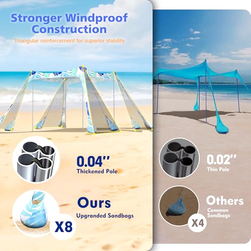 2PM SPORTS Beach Tent Sun Shelter 10x10 FT - UPF 50+ UV Protection, 8 Sandbags, Easy Setup, Portable Beach Shade Canopy for Family Picnic Camping Travel - color: Leaf