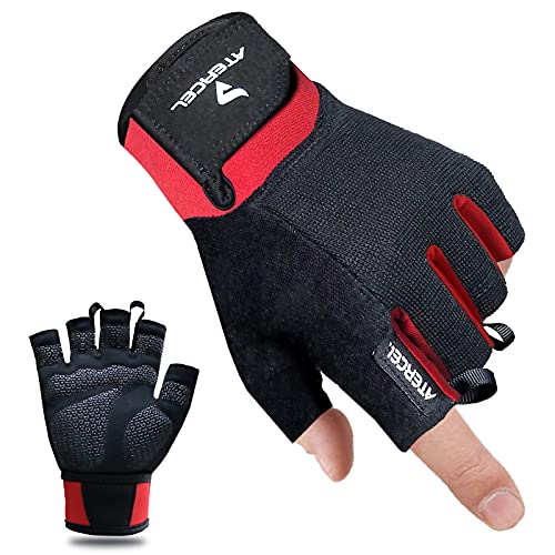 ATERCEL Workout Gloves for Men and Women, Exercise Gloves for Weight Lifting, Cycling, Gym, Training, Breathable and Snug fit - color: Red, size: Large