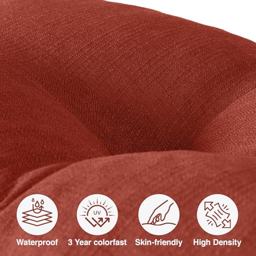 Favoyard Indoor/Outdoor Waterproof Bench Cushion, Red 36 x 14 inch | 3-Year Fade-Resistant Tufted Pad for Patio Garden Porch Swing Window Kitchen, Non-Slip Ties, High-Density Support, Piped Edge - color: Red, size: 36 x 14 In