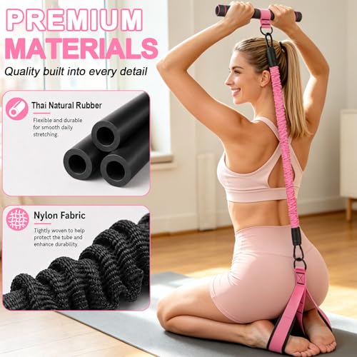 Pedal Resistance Band with Handles, 30-90LB Adjustable Thai Natural Rubber Resistance Bands, 3 Removable Covered Tubes, Full Body Workout Equipment for Abs Arms Legs Waist - color: Pink