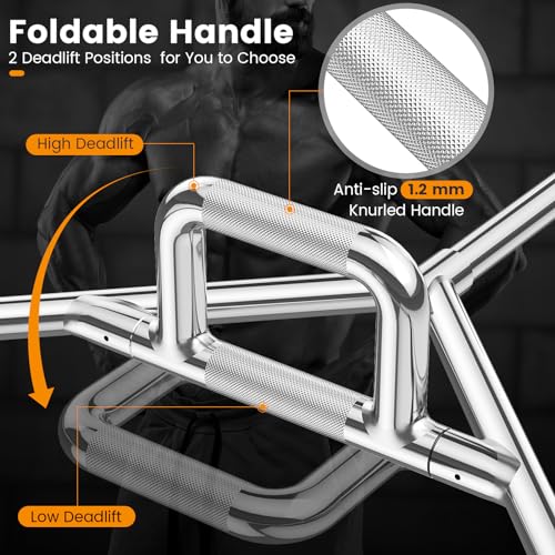 Goplus 56’’ Olympic Hex Bar, Chrome Finish Barbell Trap Bar with Flat or Raised Knurled Handles for Squats, Deadlifts, Shrugs, Strength Training Weight Lifting, 800LBS Weight Capacity - color: Sliver, fit 1’’ weight plates
