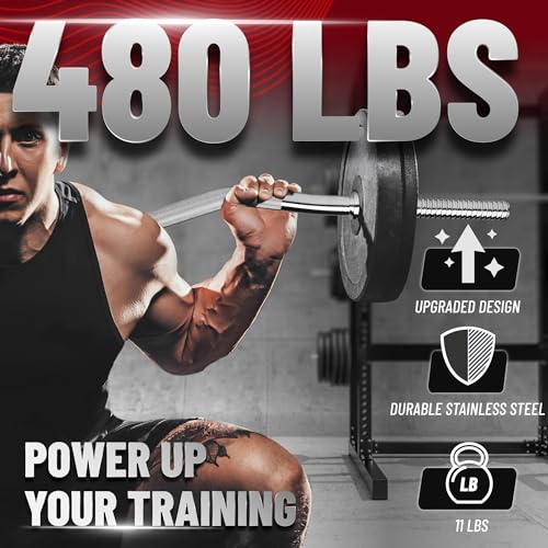 Yes4All Standard Straight Barbell 60" & EZ Curl Bar 47", Capacity 200 to 480 LB, Weight Bar 1" to 2" Diameter - Star Lock Collars, Rubber Ring, Barbell Spins Included for Deadlifts & Squats - color: C. 1" Curl Bar - Chrome, style: B. Curl Bar 1"