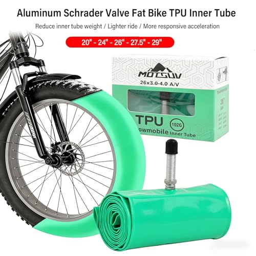 2 Pack Fat Bike TPU Inner Tube, Aluminum Schrader Valve, 20/24/26/27.5/29" x 3.0-4.0" Snow Bike Inner Tube, Lightweight, Puncture Resistant, for Fat Tire/Snowmobile/Beach Cruiser Bike - size: 20*3.0-4.0 Green