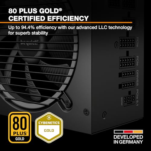 be quiet! Pure Power 13 M 850W Power Supply, 80 Plus® Gold Certification, ATX 3.1 PSU, Support for PCIe 5.1 GPUs, semi-Passive 120mm be quiet! Fan, LLC Technology, Single Rail, for Overclocked GPUs - size: 850W, style: 13 M (2025)
