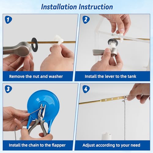 Hibbent Universal Front Mount Metal Toilet Handle Replacement Kit, Brass Toilet Tank Flush Lever with Stainless Steel Adjustable Flapper Chains for Most Toilets, Brushed Nickel - color: Brushed Nickel, style: Front Mount