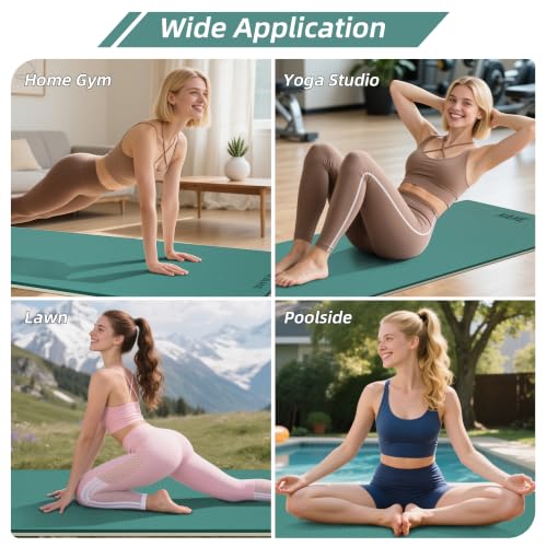 HAHE Wide Yoga Mat 72"x32"x0.4" Thick Pilates Mat with Carrying Strap | Exercise Mats for Home Workout, Wide Non-slip Exercise Mats, Double-Sided POE Fitness Mat for Yoga, Pilates & Travel - color: Cyan+Milk Coffee