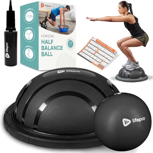 Lifepro Horizon Half Balance Ball Trainer with 440 lb Capacity Stability | half balance ball for full-body training, core strengthening and home gym fitness routines. Includes a pilates ball - color: Black