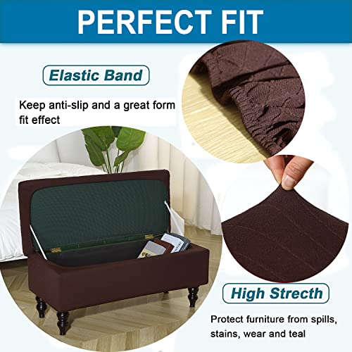 ANWUCHEN Rectangle Ottoman Cover, Stretch Slipcover with Storage, Elastic Bands Ties, Folding Ottoman Covers - Coffee Medium - color: Coffee, size: 35"D x 16"W x 15"H