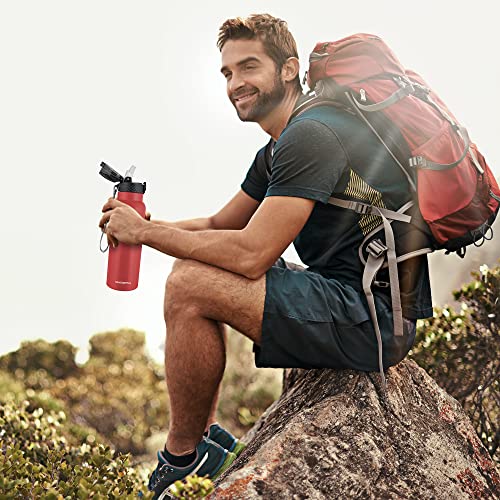 Han's Bottle Sports Water Bottle - 24 Oz, Straw Lid, Leak Proof, Vacuum Insulated Stainless Steel, Double Walled, Thermo Mug,Red - color: Red, size: 24 Ounces