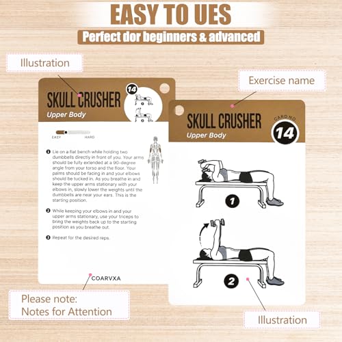 Dumbbell Cards for Women & Men-50 Dumbbell Workout Cards，Includes 2 Rings& Dry-Erase for Easy Organization-Home, Gym or Studio (Dumbbell) - color: Dumbbell