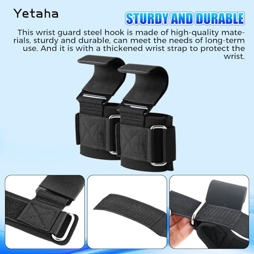 Yetaha Weight Lifting Hooks, Wrist Support Hooks, Wrist Guard Steel Plate Hook, Anti-slip Hanging Single Bar Weightlifting Hooks for Deadlifts Pull Ups Shrugs, Gym Gloves Men and Women