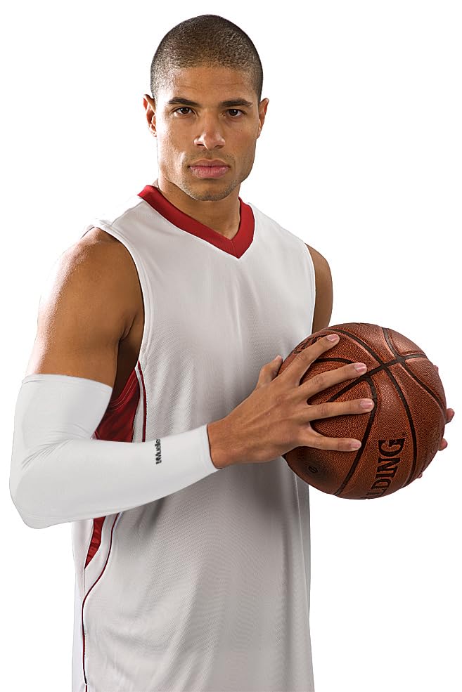 MUELLER Sports Medicine Performance Compression Elbow Sleeve, Arm Pain Relief Support for Men and Women, Ideal for Strains, Cuts, Scrapes, Fits Right or Left, White, One Size - color: White