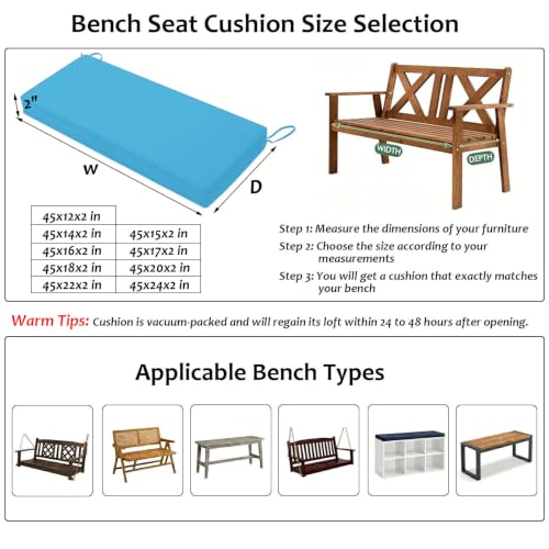 Porch Swing Cushions Waterproof 45x12x2 Inch, UV Resistant Outdoor Bench Cushion with Removable Cover Non-Slip Bottom, Patio Furniture Seat Pads for Garden Dining Piano Sofa Settee, Orange