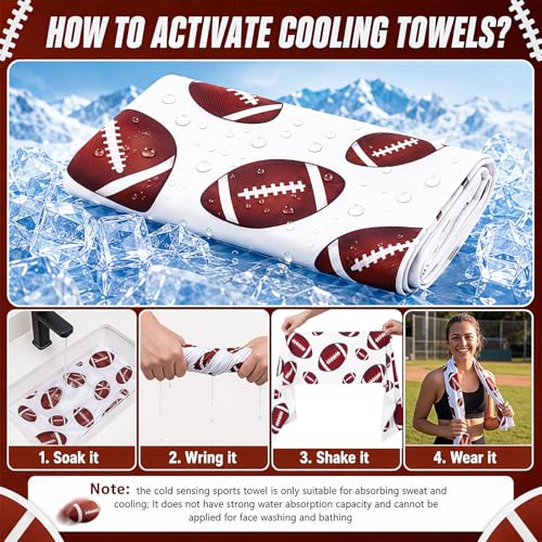 Woanger 24 Pcs Football Cooling Towels and Mini Handheld Fans Set Bulk 3 Speeds USB Portable Fans with Football Print Cooling Towels for Sports Team Games Party Favors Summer Gifts - style: Football