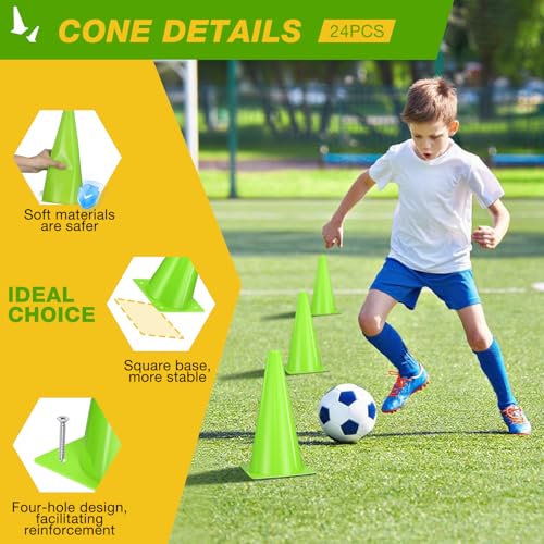 12 Inch Sports Cones Set of 24,Durable Training Cones for Soccer,Football, Basketball Drills - Multi-Purpose Agility Cones for Indoor & Outdoor Practice - color: green