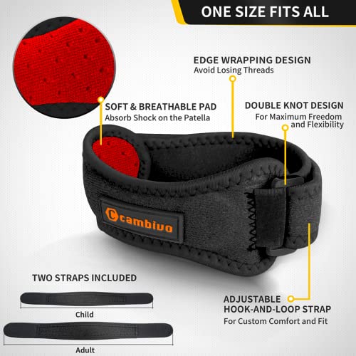 CAMBIVO 2 Pack Patella Tendon Knee Straps, Knee Brace for Women & Men with Extra Straps, Patella Bands for Pain Relief, Osgood Schlatter, Jumper’s Knee, Tendonitis, Running, Basketball, Volleyball - color: Orange