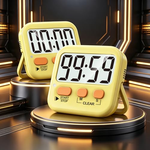 Antonki 2 Pack Digital Timer for Kids, Magnetic Countdown Kitchen Timers for Cooking, Egg, Classroom, Teacher, Exercise, Study, Oven - Battery Included - color: Yellow