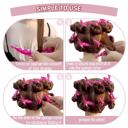 Satin Sponge Hair-Rollers for Women - 9Pcs Soft Foam Rollers to Sleep in, Heatless Overnight Curlers for Short/Long Hair, No Heat Hair Curlers with Dent-Free Satin Surface - color: Pink, size: 1 Count (Pack of 1)