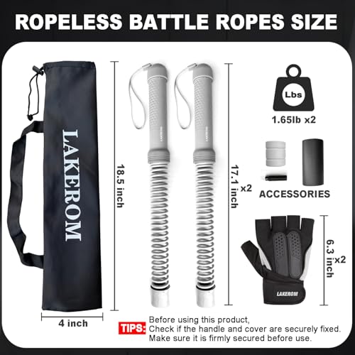 Ropeless Battle Ropes (2-in-1) Elatic Fitness Bar,Cordless Battle Ropes Sticks with Exercise Guide,Portable Home Gym Equipment for HIIT,Strength Low-Impact Workouts for Men & Women Grey - color: Gray
