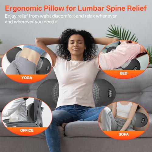 Triple Fusion Back Massager with Heat, Vibration & Air Traction, 3-in-1 Electric Lumbar Support Pillow for Lower Back Pain Relief, Spinal Decompression Device for Bed, Office Chair, Couch and Recliner - color: Gray