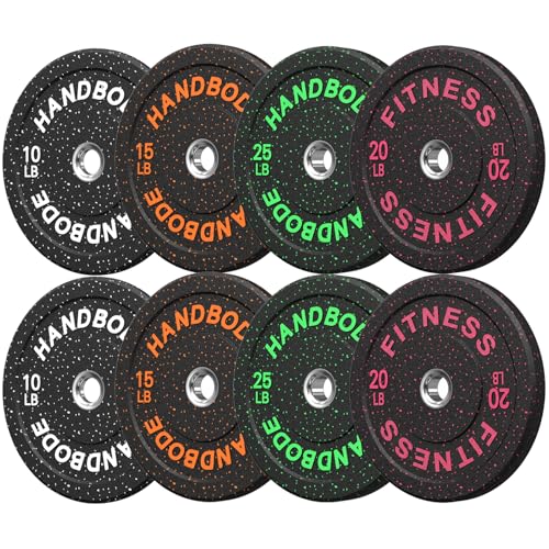 HANDBODE 2-Inch Weight Plates High Bounce, Olympic Bumper Plate Set 45/100/160/190/260/300lb, Colored Weight Plates Set for Home Gym, Barbell Weights Rubber Strength Training Plate for Weight Lifting - size: 140 lb Set (Pair of 10, 15, 20, 25 lb), style: