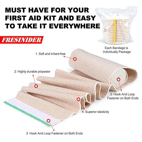 FRESINIDER Premium Elastic Bandage Wrap, 6 Pack 4" Cotton Latex Free Compression Bandage Wrap with Touch Closure at Both Ends, Support & First Aid for Sports, Medical, and Injury Recovery - color: 6 Pack X 4 Inches