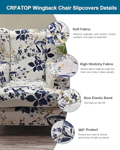 CRFATOP 2 Piece Stretch Wingback Chair Cover Printed Wing Chair Slipcovers Spandex Fabric Wingback Armchair Covers with Elastic Bottom for Living Room Bedroom Wingback Chair,C23 - color: Color C23