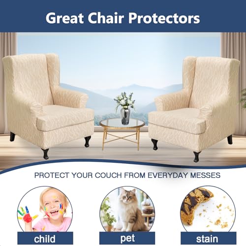 NILUOH Wingback Chair Slipcover 2 Pieces, Stretch Spandex Wingback Chair Covers Washable Slipcover for Wingback Armchairs Non-Slip Furniture Protector with Elastic Bottom for Living Room - color: 7