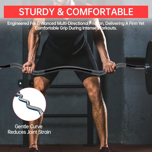 4FT Ez Curl Barbell Bar, O-Lympic Barbell Curl Bar with 2 Spring Collars, Bearing & Bronze Bushing Rotating Sleeves, Knurled Grip, Durable Rust-Proof Design for Squats/Curls/Bench Press, Black