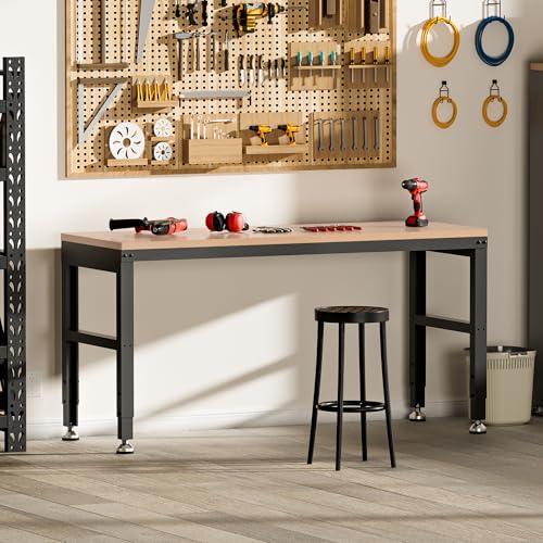 Antifir 60” Adjustable Workbench，Heavy Duty Wood Work Bench 2000 Lbs Load Capacity,Work Table for Garage, Workshop, Office, Home - size: 60x24" No Socket