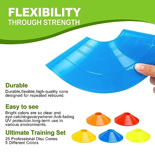 Ashsajkd(Set of 25/50/100 - Agility Soccer Cones with Carry Bag and for ， Football Cones for TrainingFootball, Basketball, Coaching, Agility Cones for Indoor and Outdoor Games - color: E-25 Pack multicolor