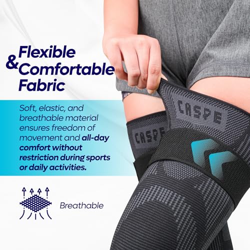 Caspe Leg Compression Sleeve With Strap, Full Length Thigh Knee Calf Support, Knee Compression Sleeve Women & Men, Full Leg Support for Light Recovery, Daily Wear - size: Large
