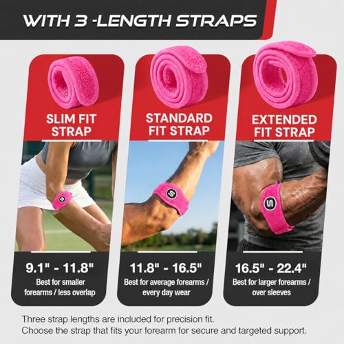 Sleeve Stars Tennis Elbow Brace for Men & Women, Elbow Brace for Tendonitis, Tennis Elbow Strap, Golfers Elbow Brace, Elbow Support Wrap for Tennis Elbow Relief, Fits 9"-23" (Single/Hot Pink) - color: Hot Pink