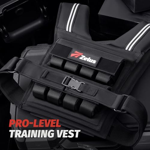ZELUS Weighted Vest Men, 23lbs/36lbs/45lbs Adjustable Weight Vest with 10/16/20 removable Iron Weights and Reflective Strips, No-Bounce Design for Strength Training, Running, HIIT & Calisthenics - size: 36LB