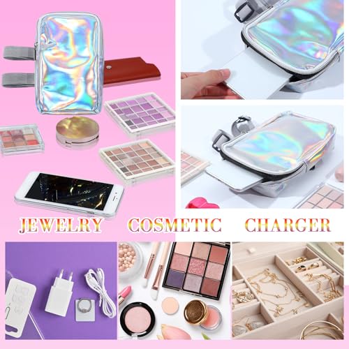 Carnival Leg Bag Holographic Thigh Bag with Adjustable Strap Leg Pouch Harness Women Summer Travel Hiking Pack(Silver,Leg Bag with Non-slip Pad) - color: Silver, style: Leg Bag With Non-slip Pad