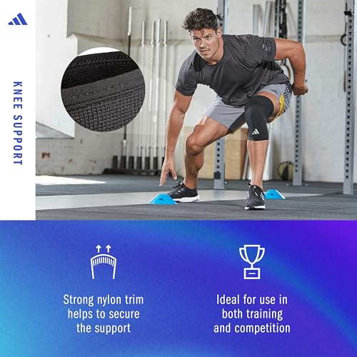 adidas Knee Support Sleeve - Knee Sleeve for Support, Training, and Competitions - Ergonomic Design, Elastic Nylon Blend - Durable and Breathable - For all Fitness Levels - Large - size: Large, style: adidas Knee Support