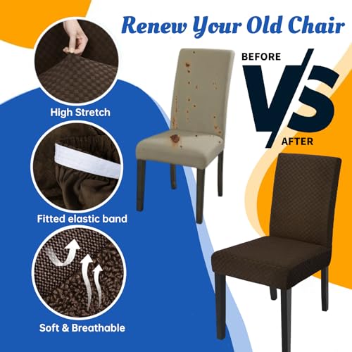 YEMYHOM 2 Packs Latest Checkered Dining Chair Slipcover Parsons Chair Furniture Protector Stretch Chair Covers for Dining Room, Restaurant, Kitchen, Party (Dark Coffee) - color: Dark Coffee, size: 2 Packs - Dining Chair