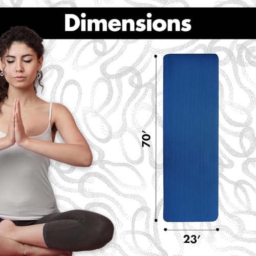 Thick Yoga Mat for Exercise & Pilates – Non Slip Yoga Mats with Strap, Extra Wide Gym Matt for Home, Lightweight & Durable Pilates Mat for Studio Fitness - color: DARK BLUE