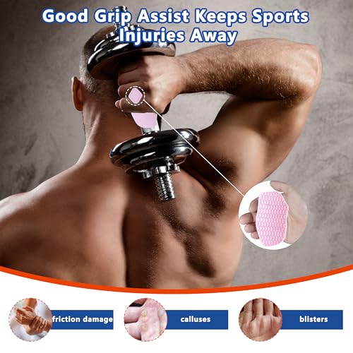 Large Anti-Slip Gym Workout Grips for WeightLifting,Silicone Hand Protector | Gym Towel,Storage Case,Ergonomic Rubber Gym Gloves for Men Women,Gym Hand Palm Protection Pads for Dumbbell,Barbell,Rypt - color: Pink