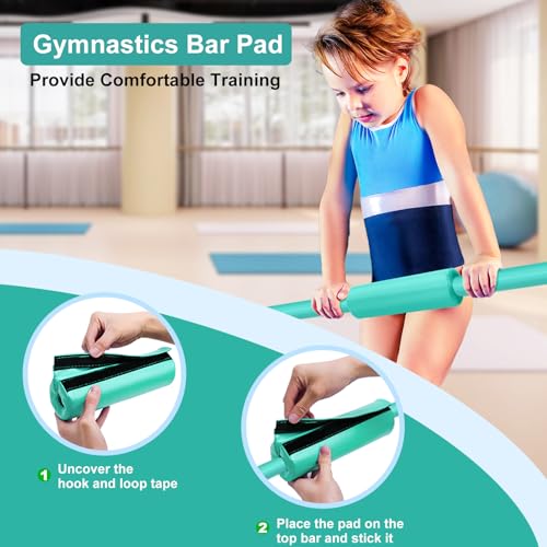 RINREA Gymnastic Bars for Kids, Adjustable Height Horizontal Bar for Home | 5-Height 35"-51", Foldable & Space-saving, Indoor Outdoor Training Kip Bar, with Gymnastics Rings & Gymnastics Pad - color: Green