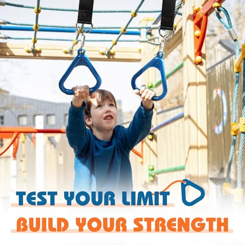 LadyRosian Trapeze Bar Swing Monkey Bars Hanging Ninja Rings Warrior Slackline Obstacle Course Kits for Kid Playground Equipment Accessories (Blue) - color: Blue