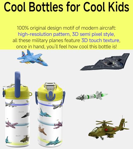 MYFOREST 14oz/400ml Insulated Kids Water Bottle, Odor-free Liner, 3D Touch | No Plastic Taste, Surgical Steel - No Chemical Leaching, Name Spot, Soft Sipper, Gift for AvGeek, Block Guardians: Air - color: Block Guardians: Air
