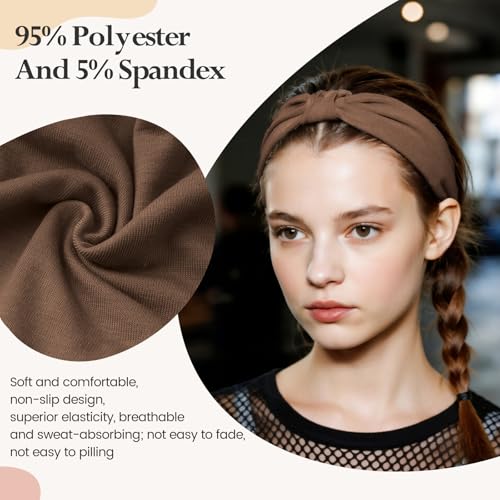 HSEM Headbands for Women, Wide Elastic Head Bands, Non-Slip Thick Hair Bands, Sports Stretchy Sweat Bands, Large Knotted Soft Headband, Gray Burgundy Green Black Coffee Navy - color: GrayBurgundyGreenBlackCoffeeNavy