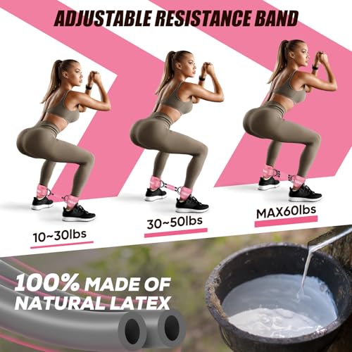 KUZARO Ankle Resistance Bands with Cuffs, Ankle Weights Bands for Working Out, Women Leg and Glutes Workout Equipment, Exercise Bands for Kickbacks, Butt and Booty Trainer, Home Gym Fitness Equipment - color: Pink