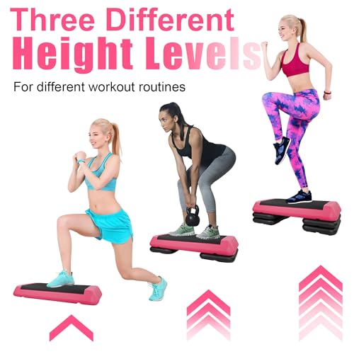Gym Step Platform for Exercise at Home, Fitness Step for Home Workout, Adjustable Step Up Exercise Platform, Aerobic Stepper Step Platform with 4 Risers, Step Exercise Platform for Work Out - color: Black+Red