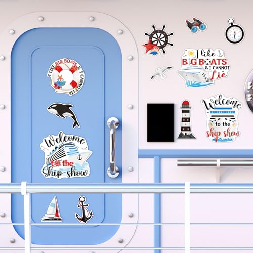 Kanayu 12 Pieces Cruise Door Magnets Decorations, Sea Navigation Ship Car Refrigerator Magnets Stickers Anchor Cruise Cabin Door Fridge Magnetic Decorations for Cabin Carnival Party(Black Style) - style: Black Style