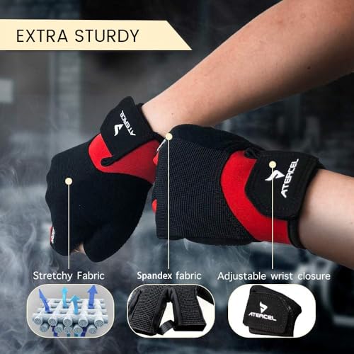 ATERCEL Workout Gloves for Men and Women, Exercise Gloves for Weight Lifting, Cycling, Gym, Training, Breathable and Snug fit - color: Red, size: Large